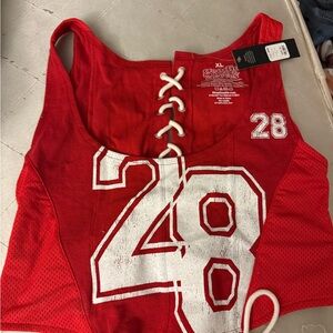 Fashion Nova Red Lace-Up Jersey Top